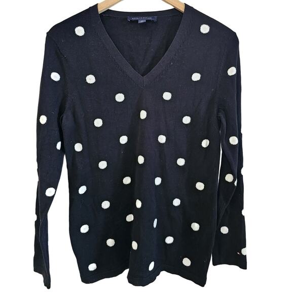 Tommy Hilfiger Sweaters - Tommy Hilfiger Polka Dot Sweater Womens Medium Long Sleeve Black White Cozy Knit